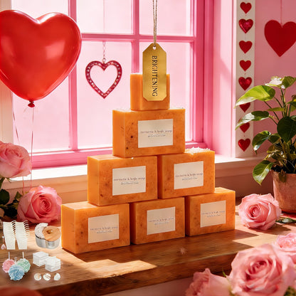 Turmeric Kojic Acid Brightening Soap Handmade Lemon Cold Process Deep Cleansing Hydrating Bar for Face & Body All Skin Types – Bundle Sets with Liquid Soap & Face Wash, Skincare Gift for Women