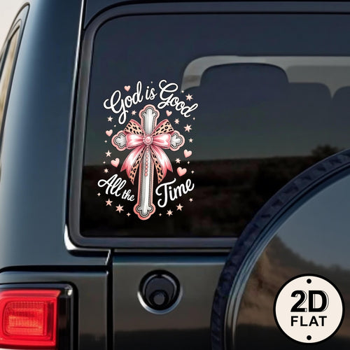 Car Stickers And Decals, Car Window Decals Vinyl, God Is Good All The Time Cross with Pink Bow, Automotive Decals, Funny Bumper Stickers(1/4pcs)
