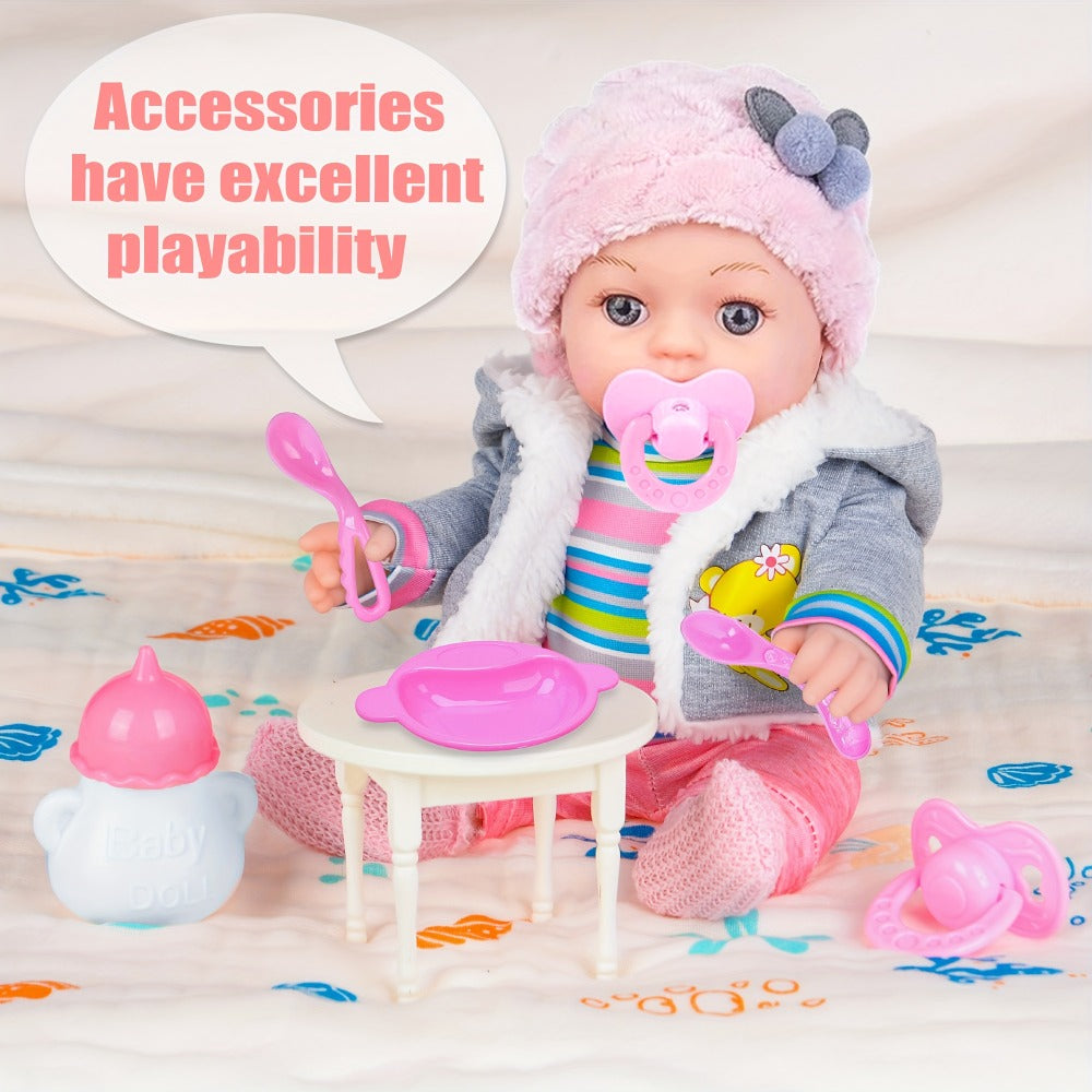 Winter Outfit Baby Doll Set 12 Inch Plush Coat Movable Limbs Clothes Socks Pacifier Bottle Utensils Nurturing Play Gift for Girls Kids Ages 3+ Birthday Christmas Holiday
