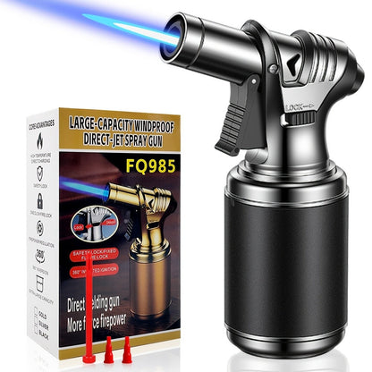 Big Tank Kitchen Butane Torch Lighter Adjustable Flame & Safety Lock - Refillable Blow Torch with Refill Adapters for Creme Brulee, BBQ, Desserts & Baking | Butane Not Included