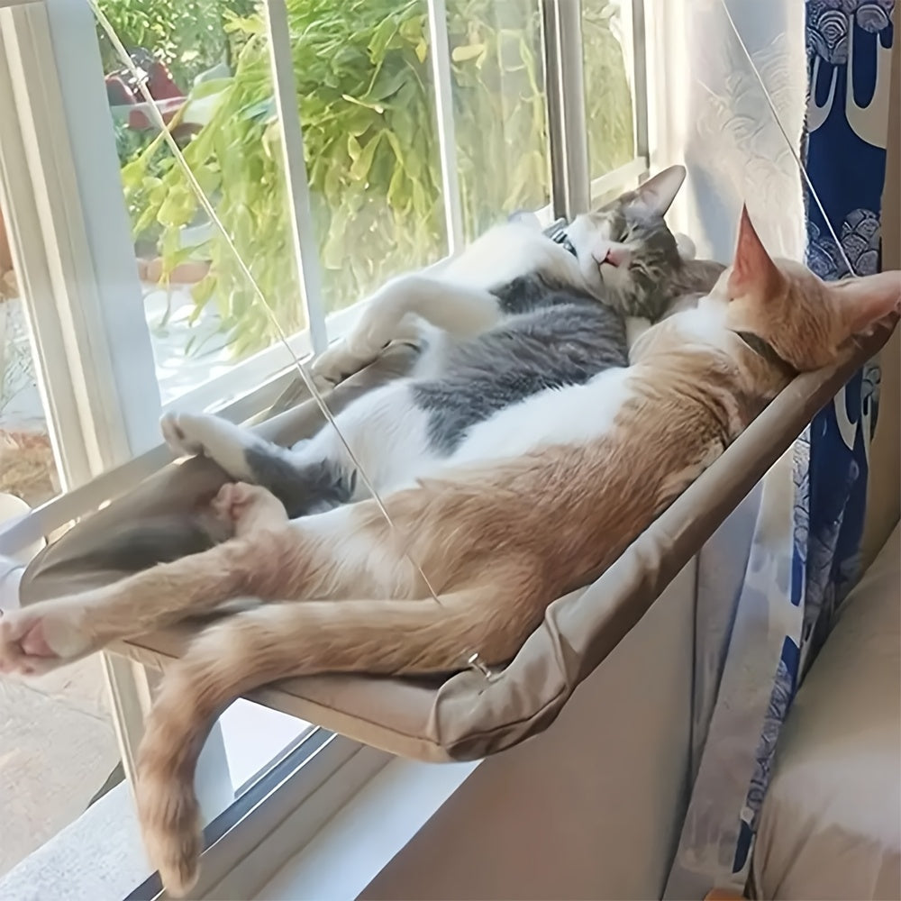 Cat Window Hammock Bed Ultra Soft - Cozy Cloud Plush Perch for Cats, Secure Suction Cup Mount Window Seat, Space-Saving Cat Sunbathing Bed for Indoor Cats, Feline Naptime Lounger Khaki