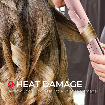 2-in-1 Curling Iron & Hair Straightener 360° Adjustable 5-Level Hot Cold Air Dual Voltage Fast Heat Salon Curler for Long Short Hair Women Black Pink