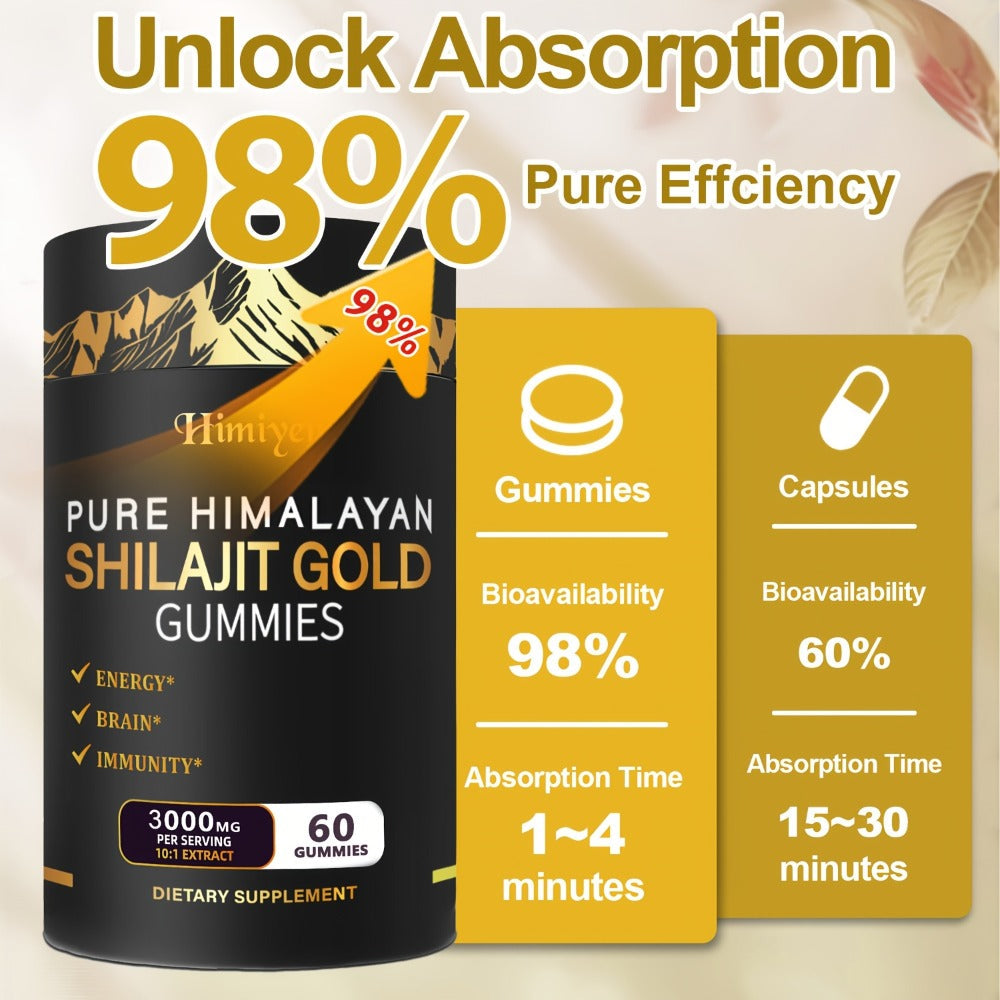 Shilajit 3000mg Supplement with Ginger Ginseng Ashwagandha Hoofgrass - 5-in-1 Adaptogen Complex for Energy Stamina Vitality & Stress Relief - Multi-Mineral Formula for Men & Women