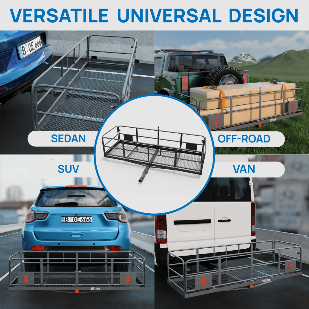 60" L x 20/24" W x 6" H Hitch Mount Cargo Carrier Folding Rack, 500lbs Heavy Duty Trailer Steel Luggage Basket with Waterproof Cargo Bag, Straps, Net & Stabilizer for Camping Travel