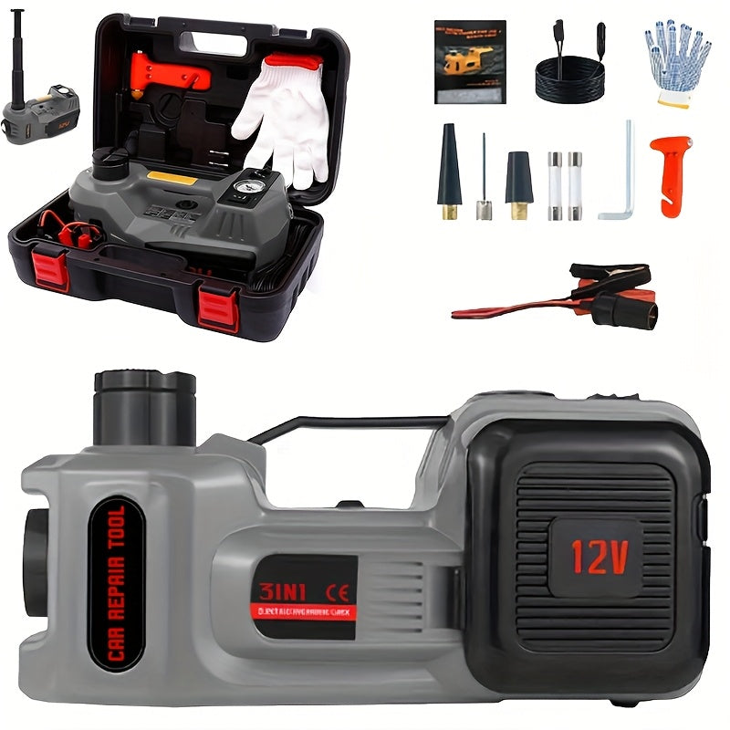 5 Ton Electric Hydraulic Car Jack Kit | 12V DC, 3-in-1 with Tire Inflator Pump, LED Flashlight, and Electric Impact Wrench, Alloy Steel, Ideal for Car, SUV, MPV, Truck Tire Change and Emergency Repair