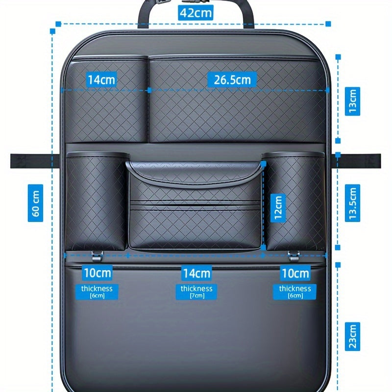Ling Grid Backrest Storage Bag: Large Capacity, PU Leather, Car Seat Organizer