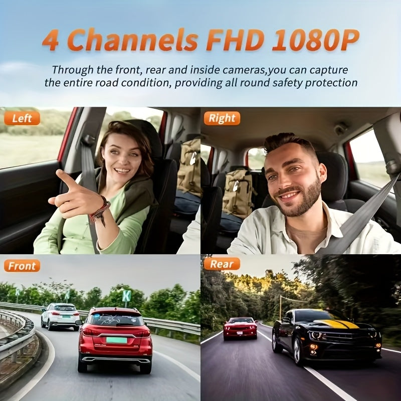 360° 3/4-Lens WIFI FHD 1080P Dash Cam for Cars, 1080P Front And 720P Left/Right/Rear Camera, Wide-Angle, Adjustable Lens, Audio, Loop Recording, G-Sensor, Enhanced Night Vision And Motion Detection - Free 64GB Memory Card for Extended Recording