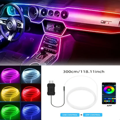 Car Interior Ambient Light Strip 3M, APP Control Music Sync 7-Color LED Atmosphere Lighting Kit for Door Console Dashboard, Rhythm-Reactive Neon Accent Lights for All Vehicles