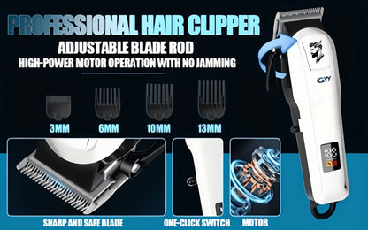 Hair Clipper Kit with Scissors for Home & Salon — Professional Stainless Steel Blade, Digital Display, USB Rechargeable Hair Cutting Set, Complete Grooming Kit, Gift for Father's Day & Birthdays