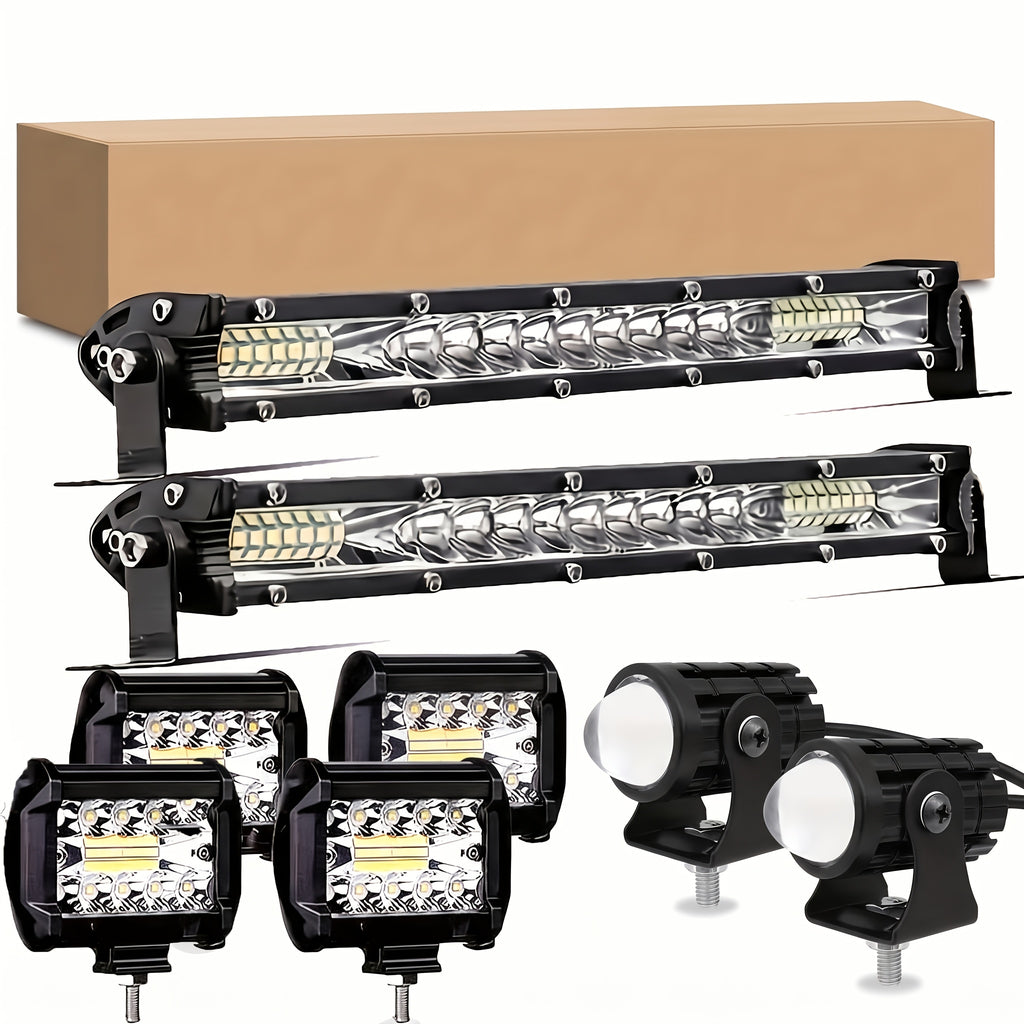 2X 10-Inch LED Light Bars And 4 X 4-Inch Lights And 2X Round Lights Offroad for Jeep Truck Car, Without Battery