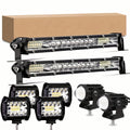 2X 10-Inch LED Light Bars And 4 X 4-Inch Lights And 2X Round Lights Offroad for Jeep Truck Car, Without Battery