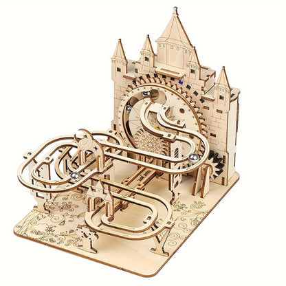 Marble Run Kit Electric 3D Wooden DIY Model Building Set – Brain Teaser STEM Puzzle Toy for Teens & Adults, Mechanical Engineering Gift for Christmas Birthday Valentine's Day