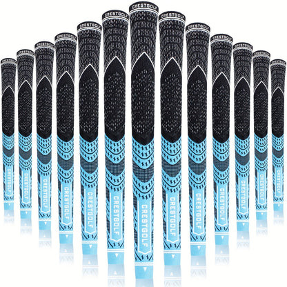 Midsize Golf Grips Set 13 Pack – All Weather Hybrid Rubber Golf Club Grips with Ecological Yarn Thread Technology, Multiple Colors, Fits Full Set of Clubs (Black, White, Red, Orange, Yellow, Blue, Gray)
