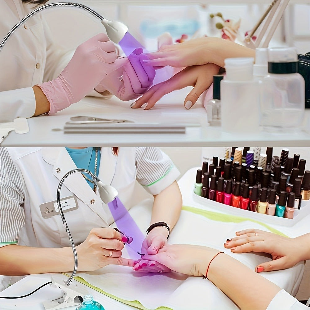 LED Nail Lamp Clip-On Hands-Free with Flexible Metal Tube & Multi-Color Lighting – UV Gel Nail Dryer for Manicure Pedicure Home DIY Nail Art Includes 10pc Nail Glue Gift for Women