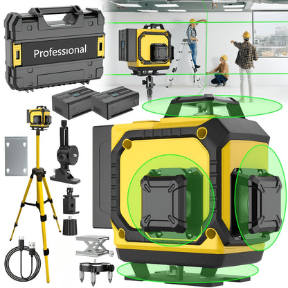 16-Line 4D Laser Level 360° Self-Leveling Cross Line Laser with Rechargeable Battery – Professional Rotary Laser for Construction, Tiling, Framing & Interior Alignment