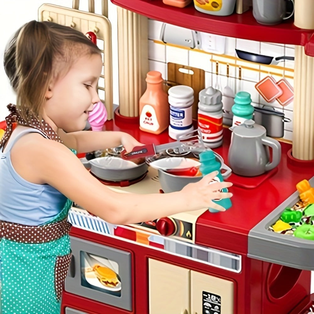Play Kitchen Set with Lights Sounds & Spray – Toy Kitchen Playset with Oven Sink Fridge & Play Food for Kids Ages 3 4 5 6 7 8 – Imaginative Cooking Toy Holiday Gift