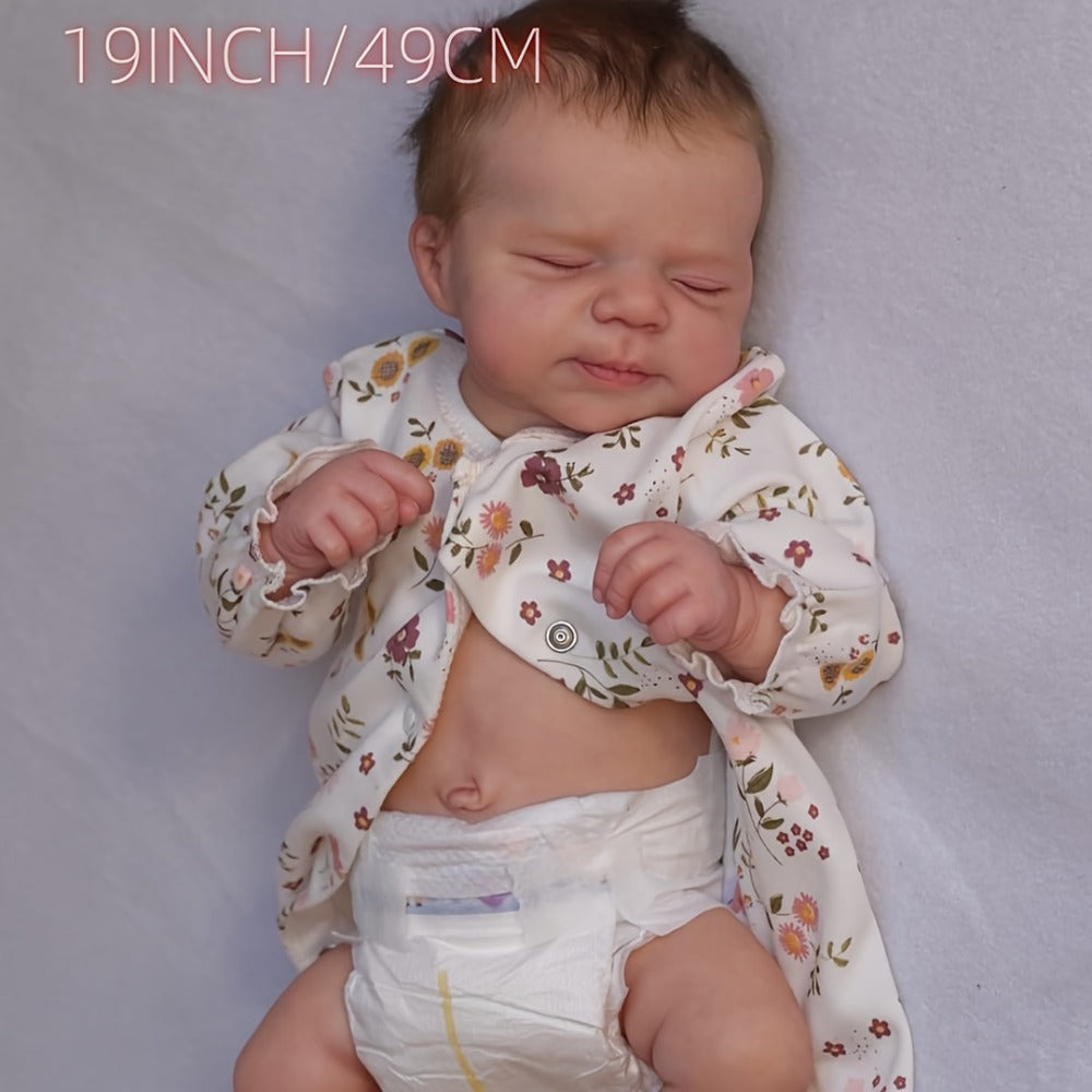 Reborn Baby Doll 19 Inch Full Vinyl Body Lifelike Newborn Girl Doll with Hand-Rooted Hair 3D Painted Skin Clothes Pacifier Bottle Birth Certificate – Perfect Gift for Girls Kids Collectors Birthday Christmas