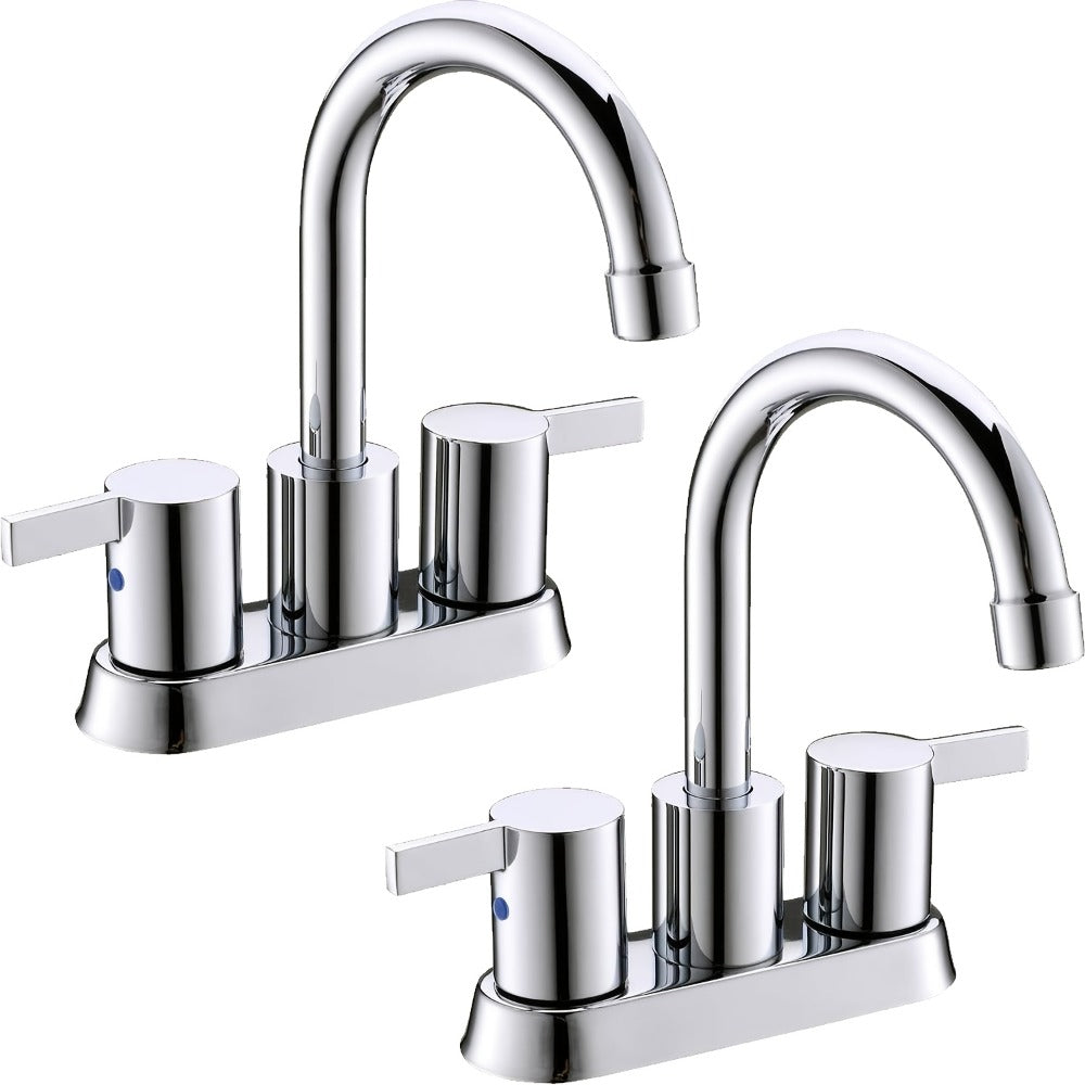 Bathroom Faucet 4-Inch 2-Handle Centerset – 360° Swivel Spout, Pop-Up Drain & Supply Lines Included, 2-3 Hole Vanity Sink Faucet for RV & Home, Brushed Gold, Matte Black, Nickel & Chrome