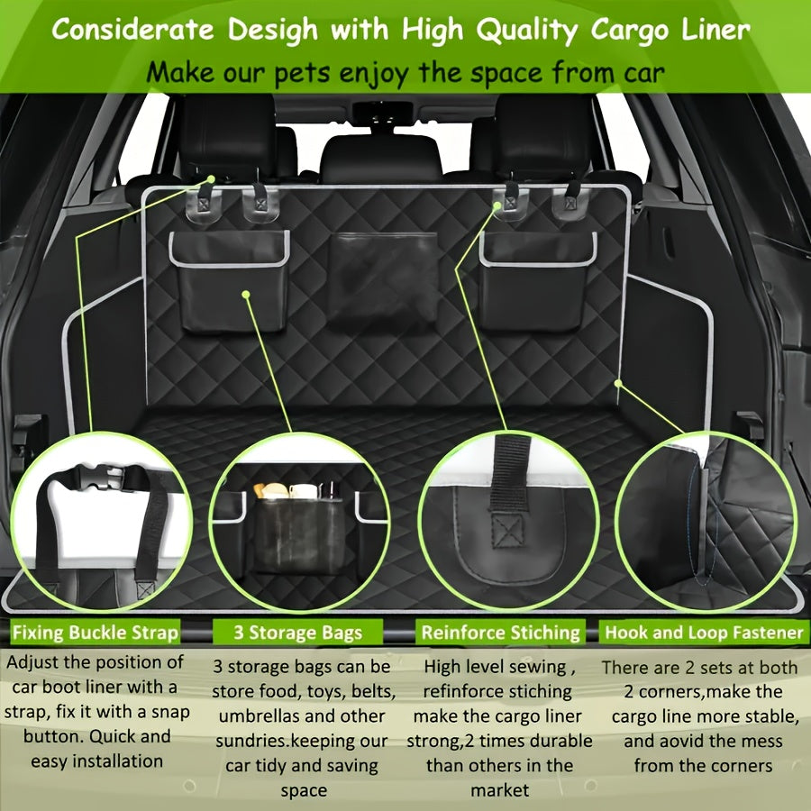 SUV Cargo Liner for Dogs, Pet Cargo Cover Dog Seat Mat for SUVs Sedans Vans with Bumper Flap Protector, Non-Slip, Large Size  Fit, Black