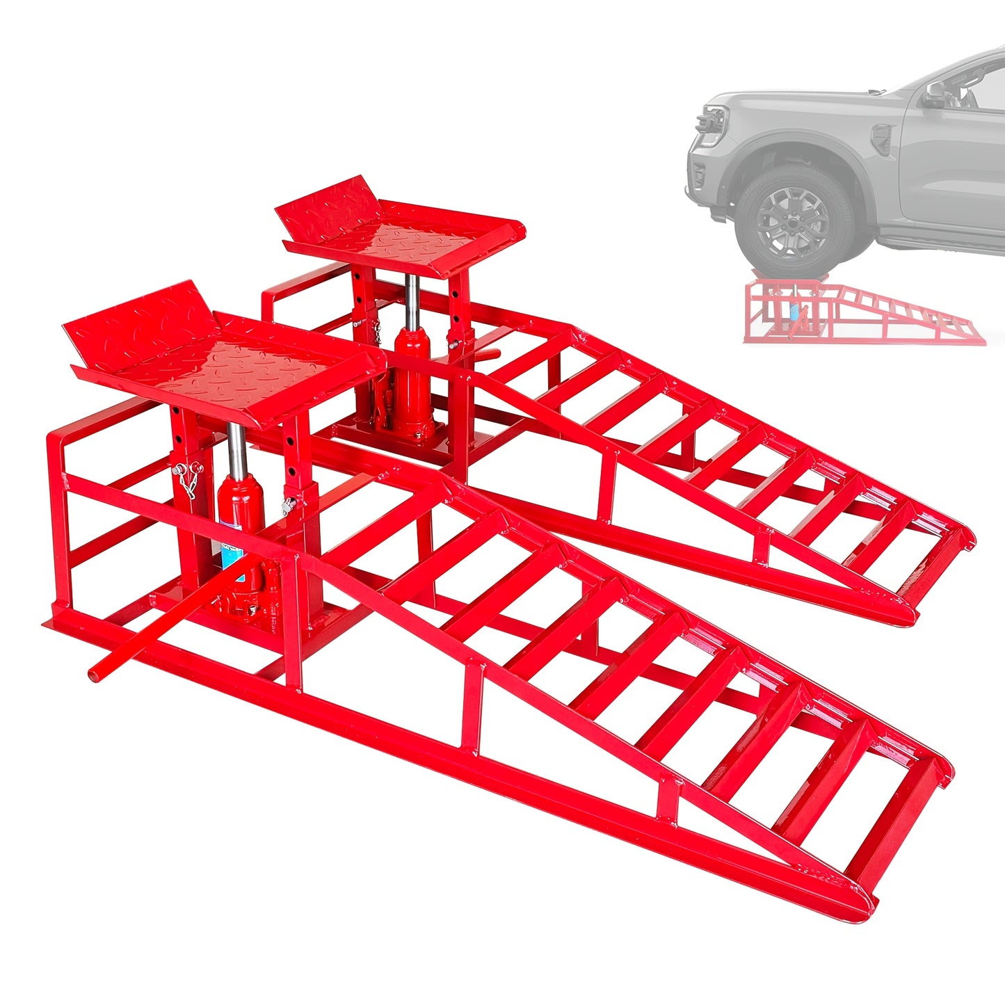 Hydraulic Car Ramps, 2 Pack Car Ramp High Lift, 11050LBS Automotive Truck Cars Service Ramps, Low Profile Oil Change Ramps with Support Jack for Car Truck Trailer Garage Repair (Red)