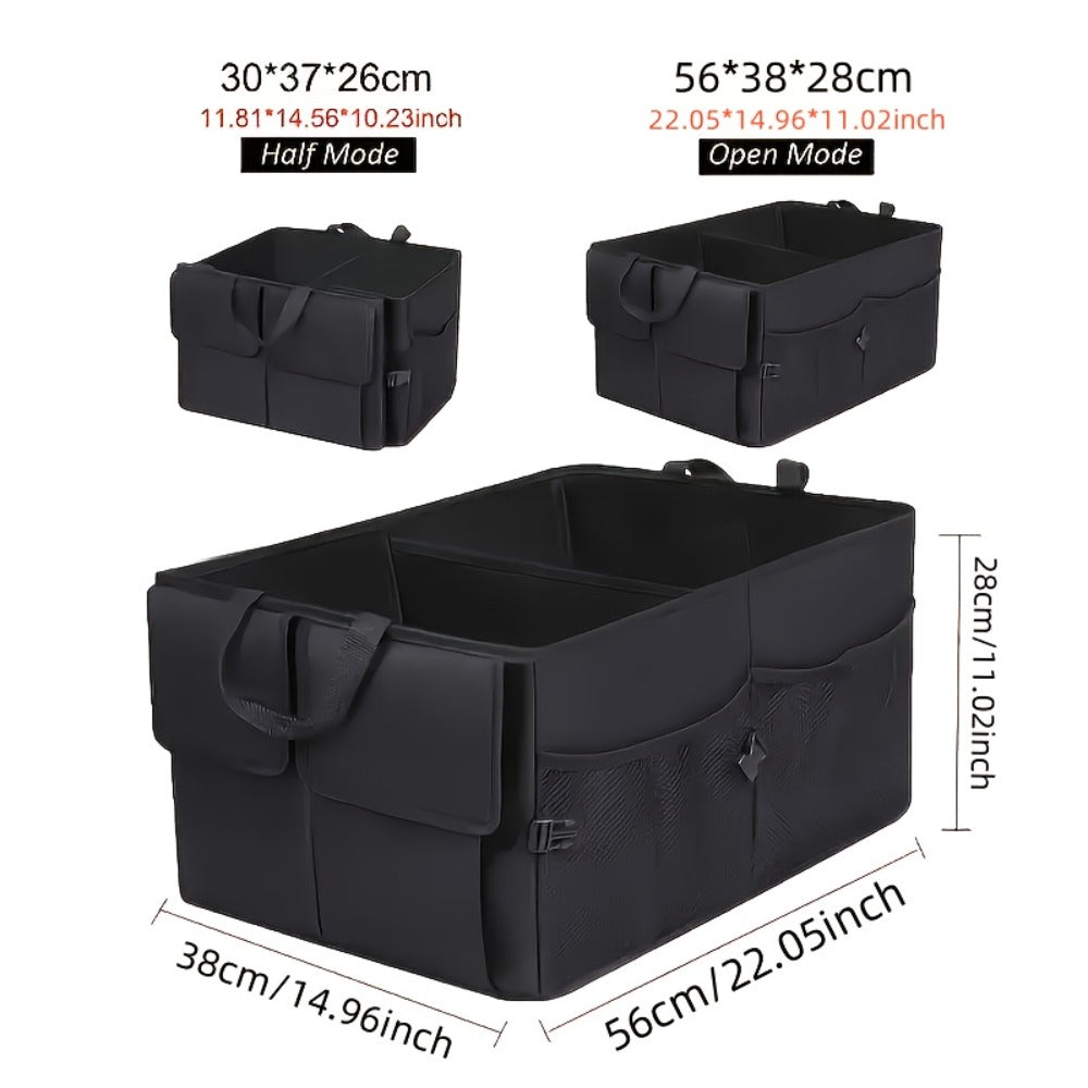 Foldable Car Trunk Organizer - Large Capacity Multi-Compartment Storage Box for Cars, Trucks & SUVs, Ultra-Durable Collapsible Cargo Storage, Black