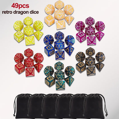 DnD Dice Set 49pcs Dragon Pattern Polyhedral Dice 7 Sets with Pouches – D4 D6 D8 D10 D12 D20 for Dungeons & Dragons RPG MTG Tabletop Games, 7 Colors Acrylic Gamer Gift
