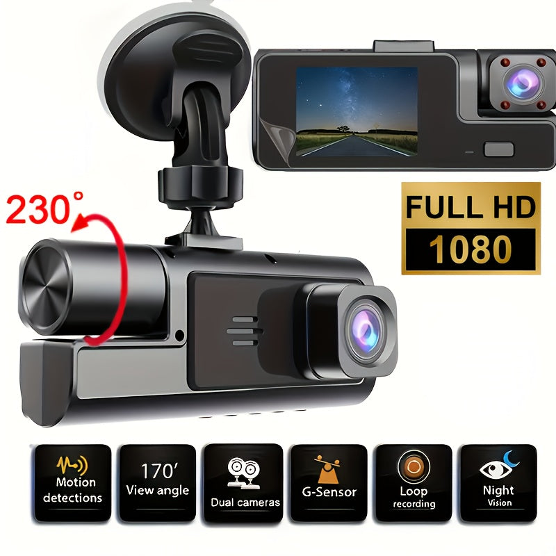 Two/Triple Camera Dash Cam - Infrared Night Vision, 1080P Front And 720P Rear,170° Wide Angle & Built-In Audio - Optional 32GB Card, Loop Recording, G-Sensor - Perfect Vehicle Safety Camera 24 Hours Parking Mode for New Cars Or Holiday Gifts