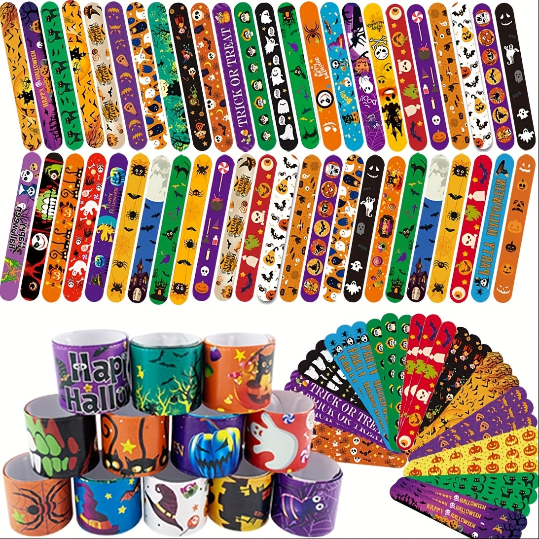 Halloween Slap Bracelets Bulk for Kids – 54/100PCS Halloween Party Favors for Boys & Girls, Spooky Treat Bag Stuffers, Classroom Goodie Gifts, Halloween Toy Accessories