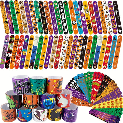 Halloween Slap Bracelets Bulk for Kids – 54/100PCS Halloween Party Favors for Boys & Girls, Spooky Treat Bag Stuffers, Classroom Goodie Gifts, Halloween Toy Accessories