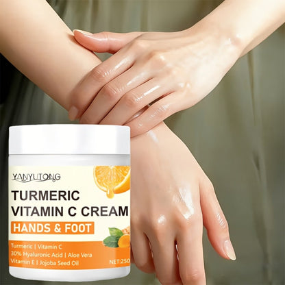 Turmeric Vitamin C Hyaluronic Acid Foot Cream for Dry Cracked Heels Deep Hydration Repair Moisturizer Elbows Rough Skin Gentle Exfoliating Heel Balm 250g