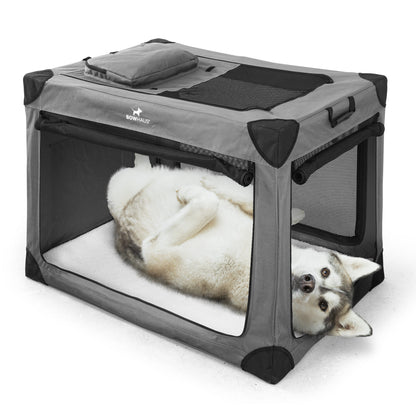 Soft Dog Crate Collapsible 4 Mesh Door – Portable Travel Dog Kennel, 360° Ventilation, 2 Ways to Fold, Indoor Outdoor Car Use, Waterproof Soft-Sided Dog Crate 36 & 42 Inch