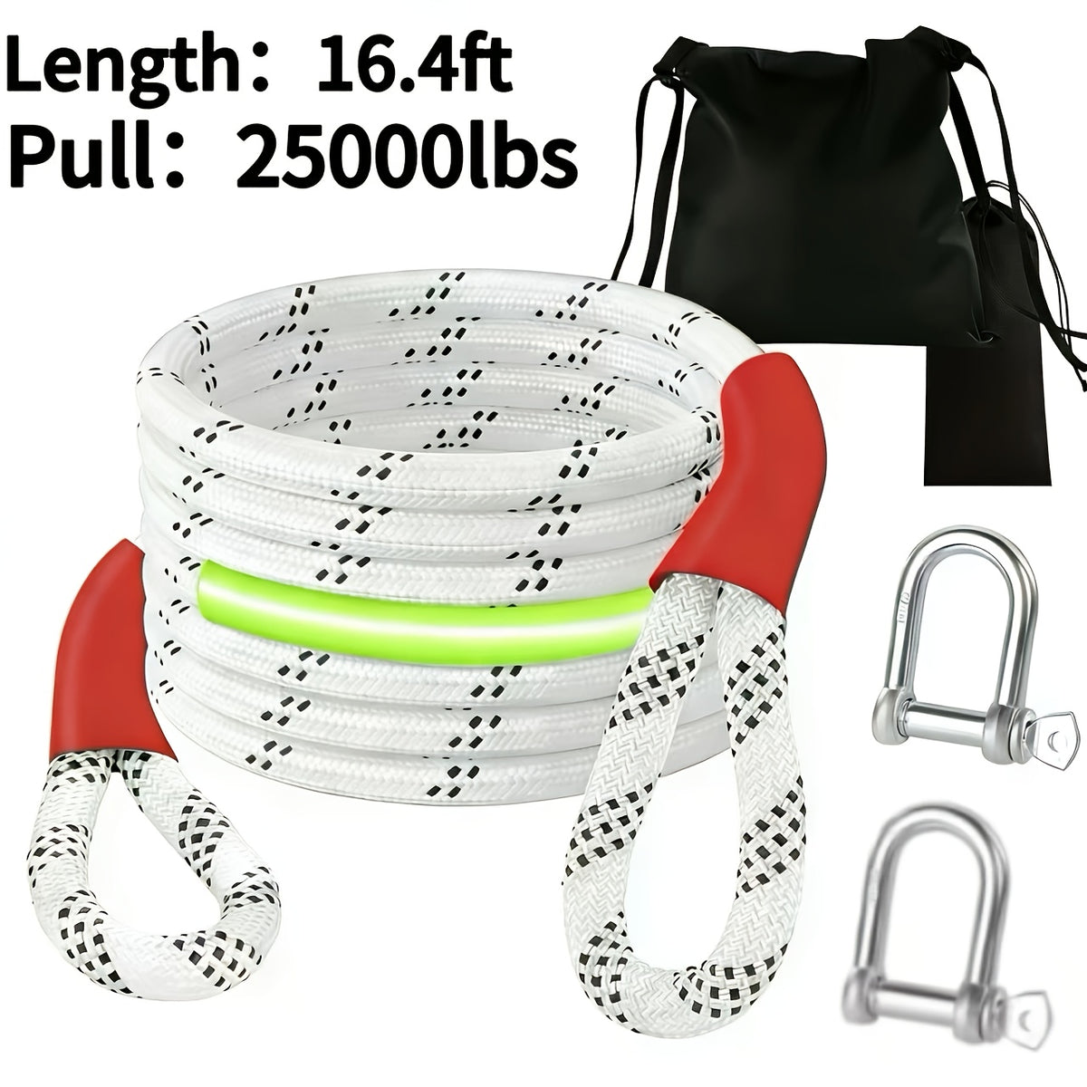 Heavy Duty Recovery Tow Rope, 44000/40000/25000/5700 LBS Break Strength, Emergency Tow Rope for Truck Jeep ATV & More, Towing Strap with 2pcs D Ring Shackles, Reflective Safety Flag, Storage Bag, Truck Towing, Vehicle Recovery, Durable Strap