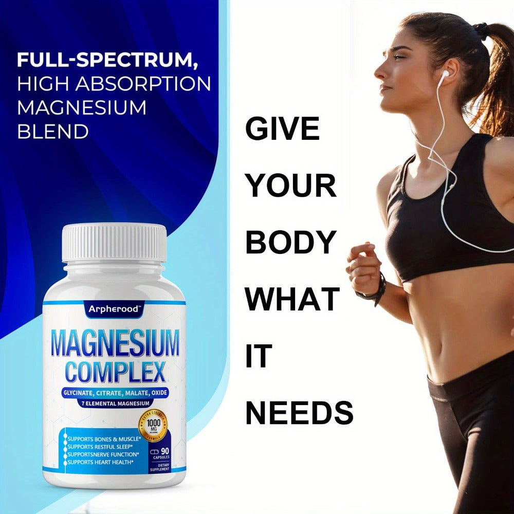 Magnesium Complex Supplement 7-in-1 with Glycinate, Malate, Taurate & More – 1000mg Per Serving for Sleep, Muscle Recovery, Nerve & Energy Support | High-Absorption Multi-Form Formula | 180 Capsules