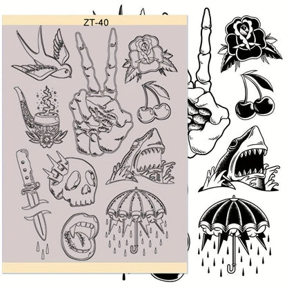 Tattoo Stencil Transfer Kit – 2x Transfer Gel, 10x A4 Blank Thermal Stencil Paper & 1x Pre-Drawn Pattern Sheet – Complete Tattoo Transfer Solution for Artists & Beginners