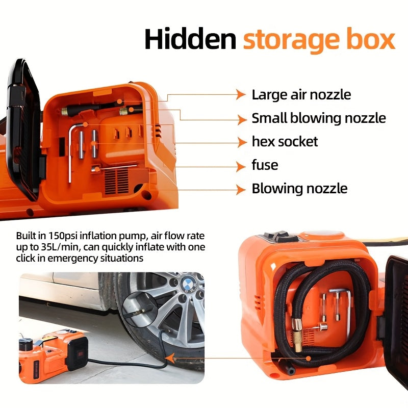 Car Jack Hydraulic Jack - 5 Tons Electric Car Jack Stand 3-in-1 Car Jack Kit for Car SUV Car Lift Floor Jack for Tire Change And Road Emergencies with Integrated Tire Pump (orange)