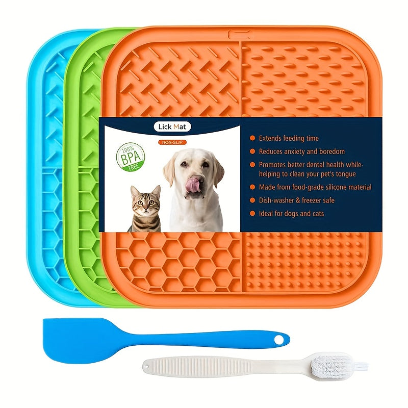 Lick Mat for Dogs & Cats 5-Pack with Suction Cups - Slow Feeder Licking Pad for Anxiety Relief & Boredom, Peanut Butter Treat Mat, Distraction Tool for Bathing Grooming, Orange Green Blue