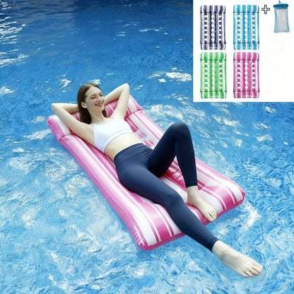 Pool Float Lounger for Adults with Built-In Headrest – Inflatable Tanning Mat for Swimming Pool Beach Lake River, Comfortable Water Relaxation Raft, Dark Blue Pink Blue Colors