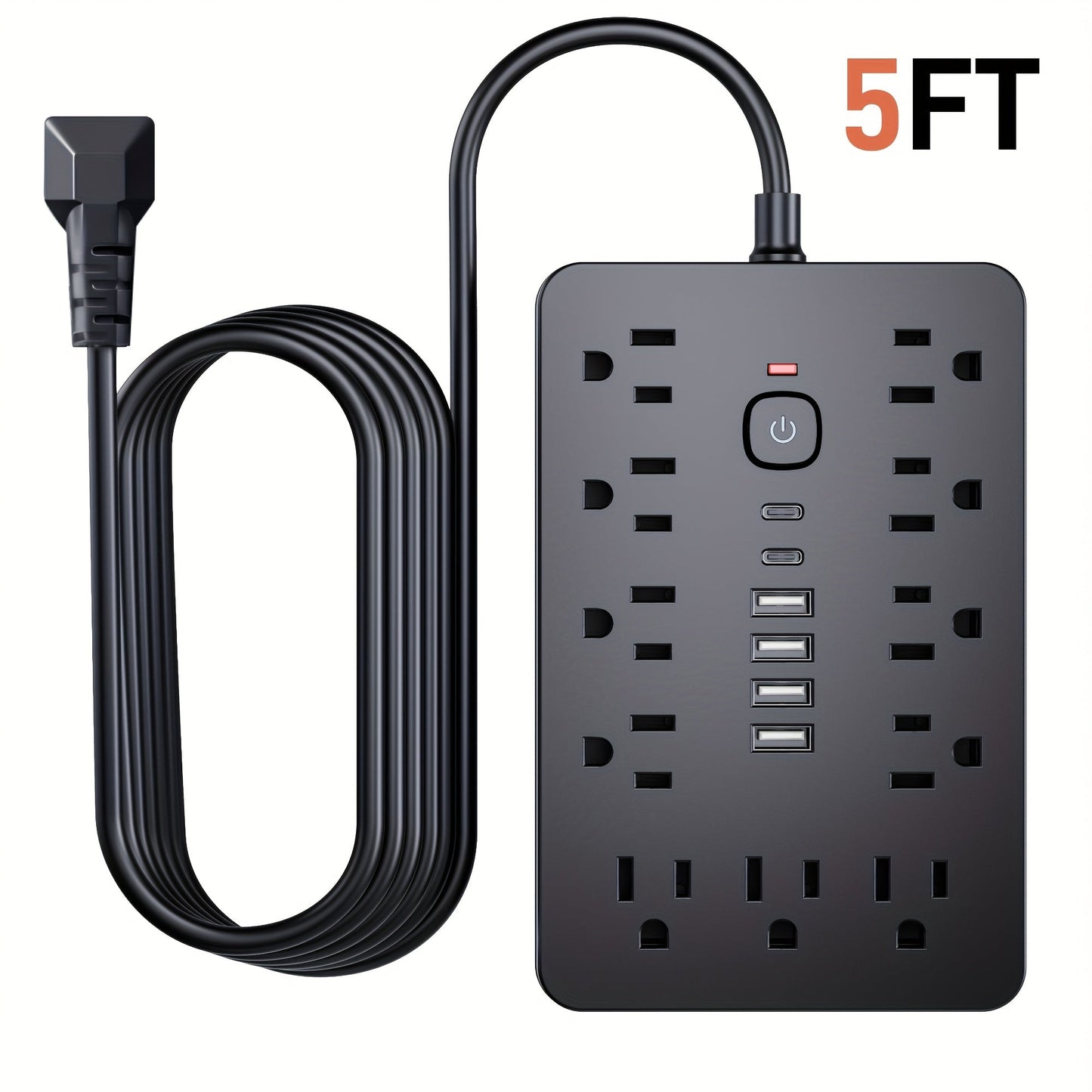 Surge Protector Power Strip 17-in-1 with 11 AC Outlets 4 USB-A 2 USB-C Ports Flat Plug Extension Cord Space-Saving Compact Design for Home Office Kitchen Desk Wall Charging Station