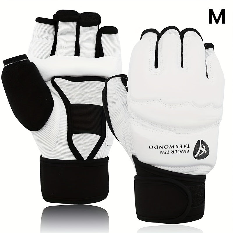 Taekwondo Sparring Gear Set Half Finger Gloves Hand & Foot Protectors with Wrist Wraps & Ankle Support for Boxing Kickboxing Men Women