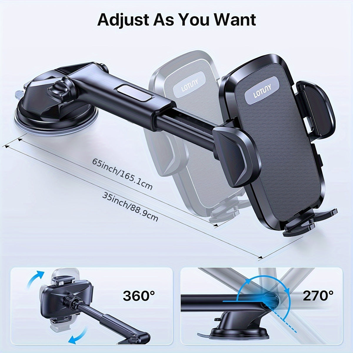 LOTUNY Car Phone Holder, Universal Hands-Free Phone Holders for Your Car, 3-In-1 Phone Mount for Car Air Vent Compatible with Iphone Samsung Google And All 4" to 7.2" Phones
