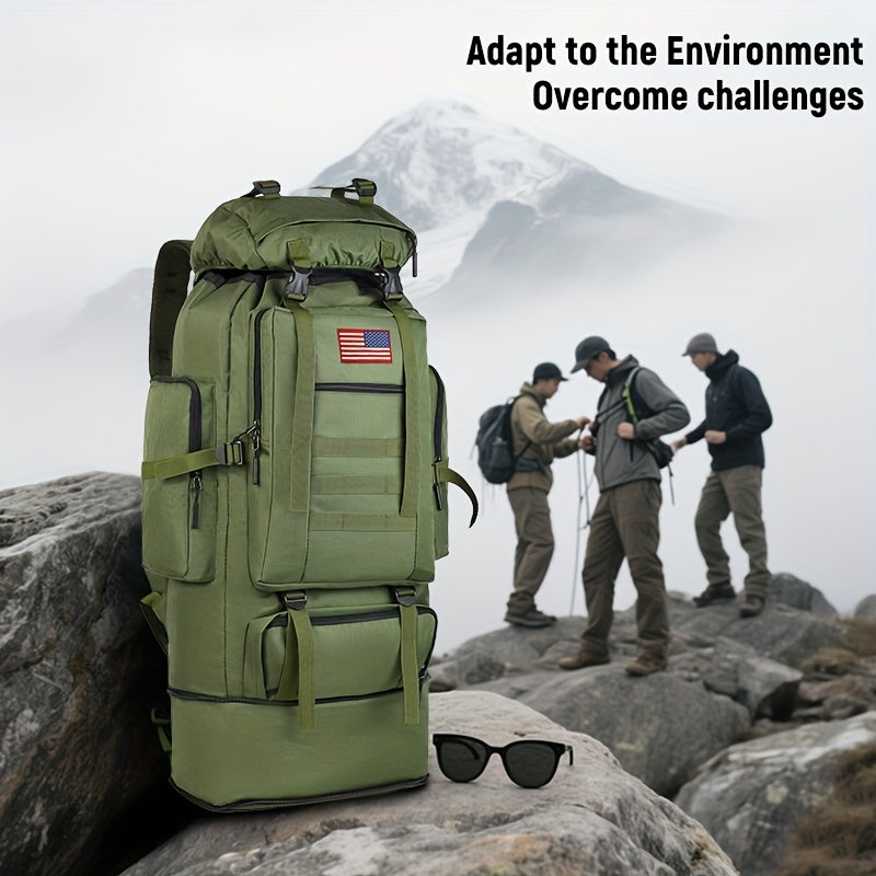 Tactical Backpack 100L Large Capacity Hiking Backpack Multiple Compartments Heavy Duty Ergonomic Straps for Camping Travel Trekking Backpacking Outdoor Adventures Jungle Green Black Army Green Gray Desert