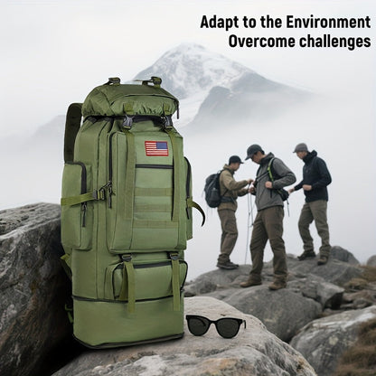 Tactical Backpack 100L Large Capacity Hiking Backpack Multiple Compartments Heavy Duty Ergonomic Straps for Camping Travel Trekking Backpacking Outdoor Adventures Jungle Green Black Army Green Gray Desert