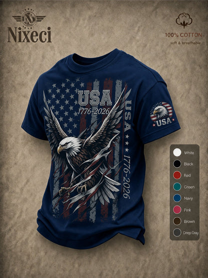 Men's Patriotic T-Shirt - Round Neck Short Sleeve Weekend Style