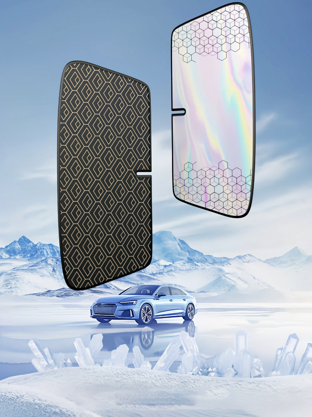 Laser Insulation Windshield Sunshade 5-Layer Thickened Front Window Heat Blocker Diamond Pattern Gold Black Fits All Vehicles Ford F150 Toyota Tundra Sienna UV Sun Protection Car Heat Shield