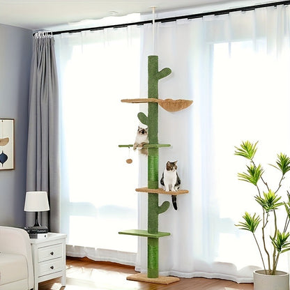 Floor to Ceiling Cat Tree Tower 90–107" – 4-Tier Tall Adjustable Cat Climbing Post with Tension Rod | Ceiling-Mounted Stable Cat Activity Center for Indoor Cats, Multiple Colors