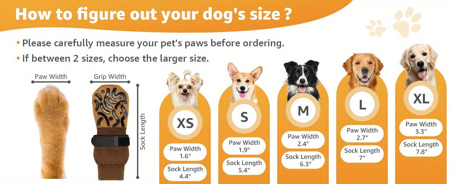 Non-Slip Dog Socks Double-Sided Grip Paw Protector with Adjustable Straps – Anti-Lick Dog Booties for Hardwood Floors, Senior Dogs & Injury Recovery, Sizes XS to L, Set of 4