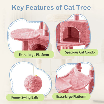 44-Inch Cat Tree Tower with Condo & Hammock - Multi-Level Indoor Cat Tree with Natural Sisal Scratching Posts, Perches & Pet House for Cats & Kittens, Stable Cat Climbing Tower, 5 Colors
