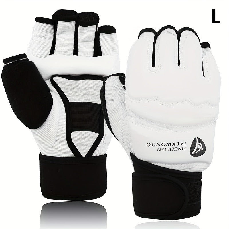 Taekwondo Sparring Gear Set Half Finger Gloves Hand & Foot Protectors with Wrist Wraps & Ankle Support for Boxing Kickboxing Men Women