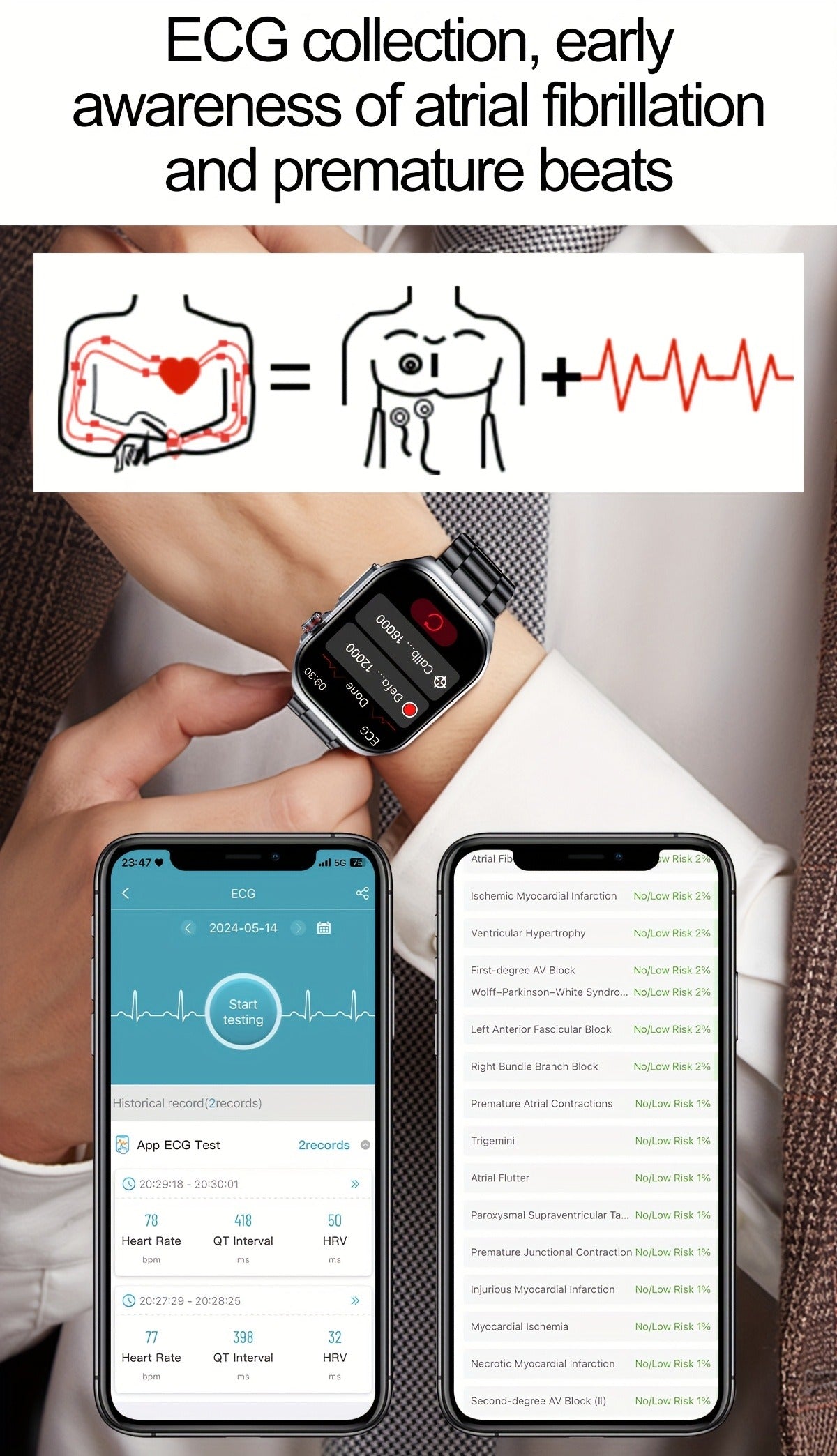 AMOLED Smartwatch 2.04" Display, Bluetooth 5.3 Calling, NFC, 530mAh Battery, Multi-Sport Modes, Voice Assistant, SOS, Menstrual & Weather Forecast, Magnetic Charging, Compatible with iOS & Android, Unisex Gift for Men & Women