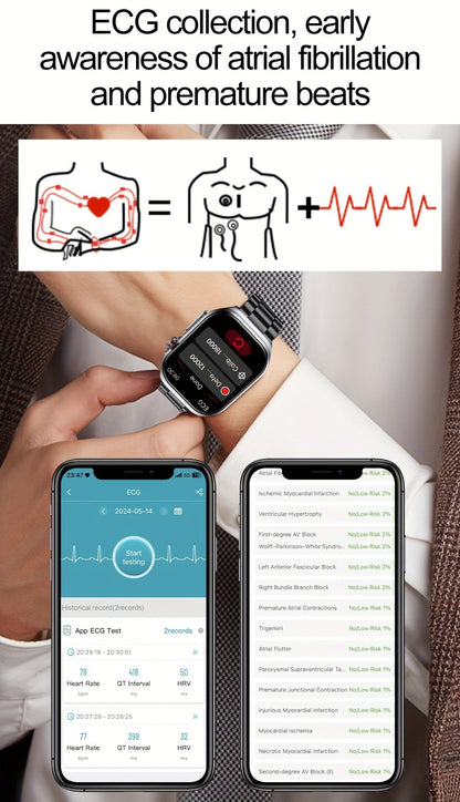AMOLED Smartwatch 2.04" Display, Bluetooth 5.3 Calling, NFC, 530mAh Battery, Multi-Sport Modes, Voice Assistant, SOS, Menstrual & Weather Forecast, Magnetic Charging, Compatible with iOS & Android, Unisex Gift for Men & Women